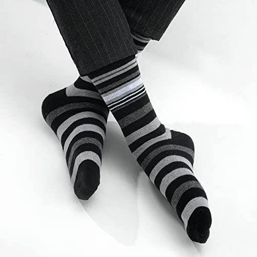 GLENMEARL Mens Dress Socks 6 Pack, Classic Patterned Black Combed Cotton Casual Mid Calf Socks for Men, Size 10-134