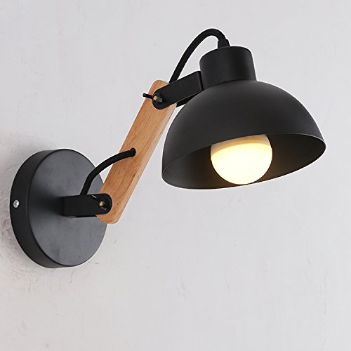 Ruanpu Industrial Adjustable Wall Lamp 13.78 Depth Wall Sconce with Wood Arm and Dome Shape Shade