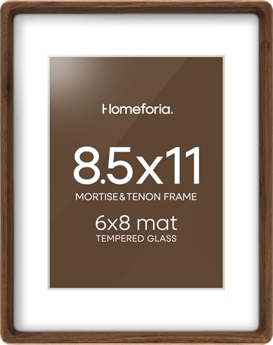 Homeforia 8.5x11 Walnut Frame with Mat (6x8) for Wall or Tabletop