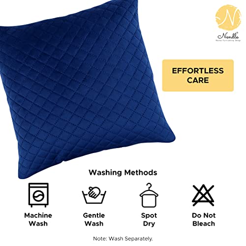 Image of Nendle Luxurious Soft Velvet Solid Color Quilted 210 TC Cushion Covers 16 Inch X 16 Inch Set Of 5 (Navy Blue, 40 * 40 Cm)