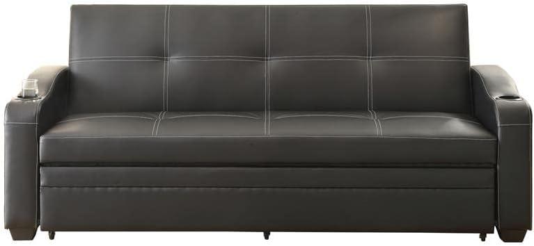 Homelegance4838 Convertible/Adjustable Sofa Bed, Black Bi-Cast Vinyl