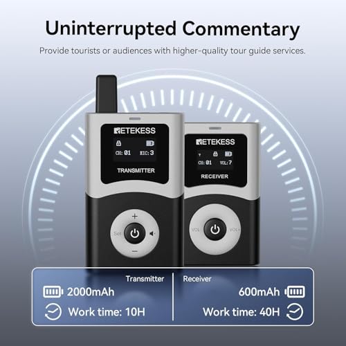 Retekess T130U(4nd Gen T130) Sistema de guía turística inalámbrico, audífonos para guía, alcance 200m, 40h batería, sistema de asistencia para grupos de viaje (3 transmisores 47 receptores) miniatura 4