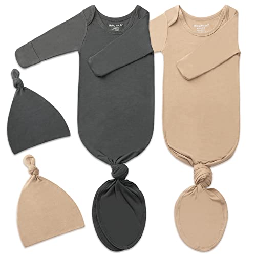 Image of 2Pk Newborn Baby Knotted Gown, Super Soft Silky Infant Long Sleeve Sleeper for Baby Sleeping with Hat or Headband (2 Packs)