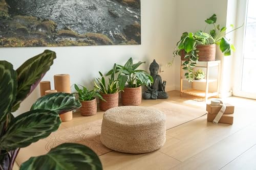 Decorasian Pouf Hocker – Sitzkissen Tatami Kissen geflochten aus Jute – Sitzpouf im Boho Stil - Sitzhocker rund 50cm x 20cm