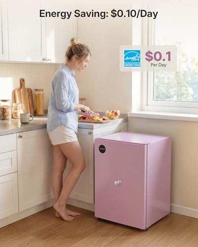 Image of Upstreman 2.5 Cu.Ft All-Refrigerator Mini Fridge, Single Door Small Refrigerator, Dorm Fridge with 7 Adjustable Thermostat, Compact Refrigerator for Office, Bedroom or Dorm, Pink-CR26