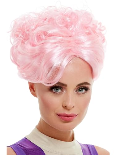 Smiffys Trapeze Artist Wig, Pink with Curls, Circus Fancy Dress, Adult Dress Up Wigs