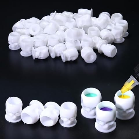YILONG Disposable Tattoo Ink Caps Skull Tattoo Ink Cups with Stable Base and 200pcs Per Pack Permanent Makeup Pigment Holder Container Cap Tattoo Accessor,White Cover