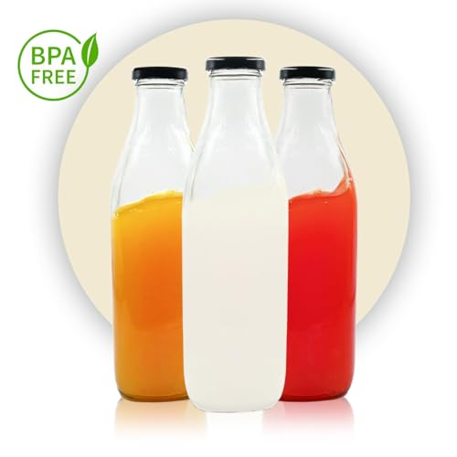 Image of Glassbunny 1000 ml Each Glass milk bottle, with black metal Lid for Milk, Smoothie, Juices Reusable Suitable For Fridge Storage BPA-Free & Eco-Friendly Pack of 1