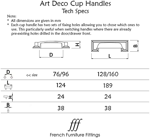 French Furniture Fittings Set of 4 Art Deco Kitchen Cabinet Square Cup Handles Two Sizes - Image 5