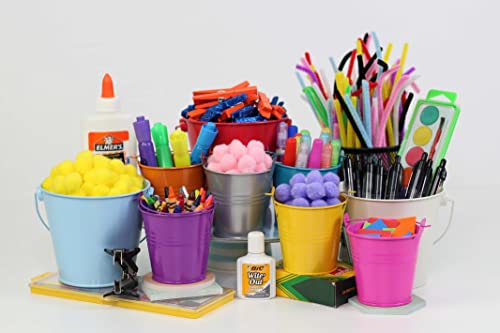 Just Artifacts Mini 3-Inch Height Metal Crayon/Pencil Holder Favor Bucket Pail (12pcs, Galvanized) - Thumbnail 6