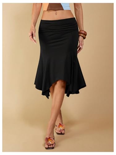 Floerns Women's Summer Midi Skirts Asymmetrical Ruffle Hem Ruched Date Night Skirts4
