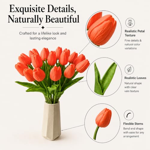 Image of Mandy's 20pcs Artificial Dark Orange Tulips