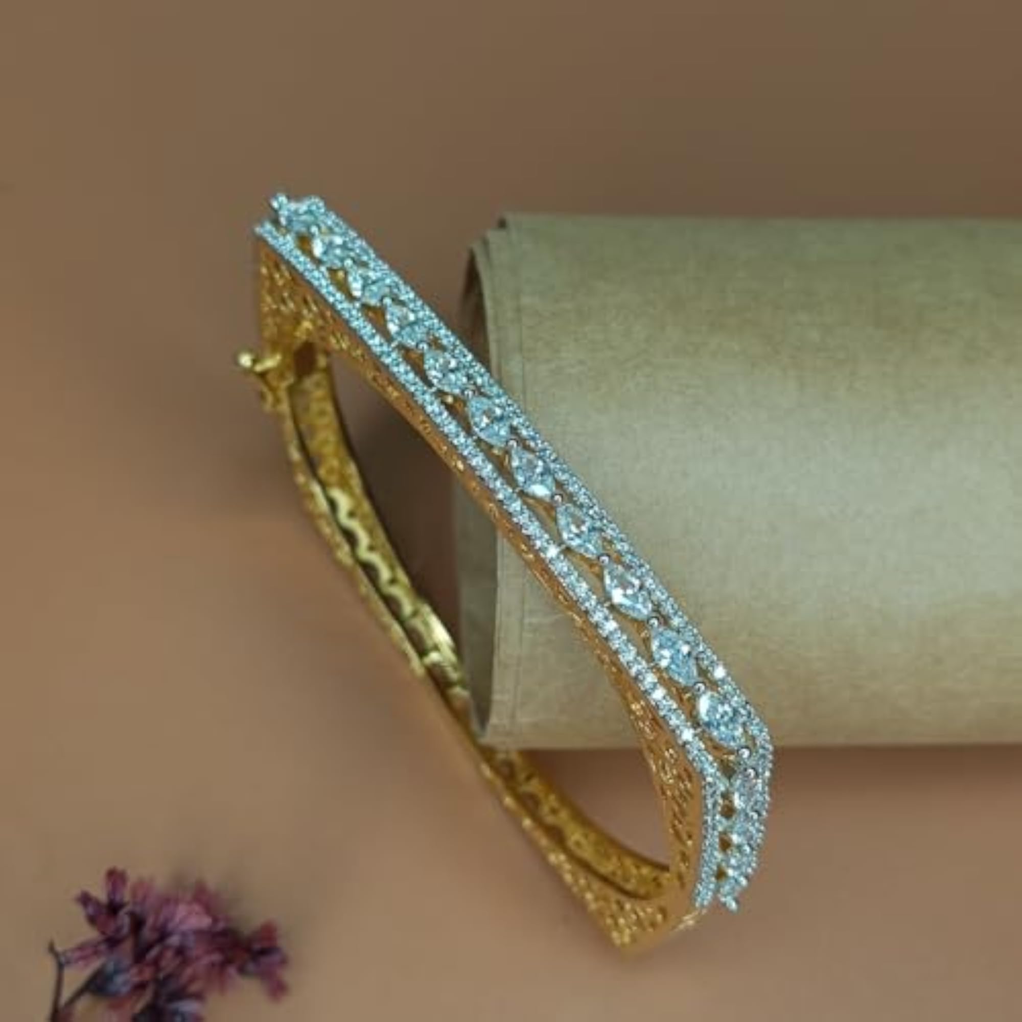 Gold-Toned Double Row American Diamond Studded Designer Bracelet