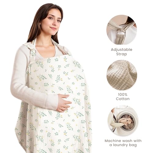 Image of Konssy Muslin Nursing Cover Up for Breastfeeding with Rigid Hoop