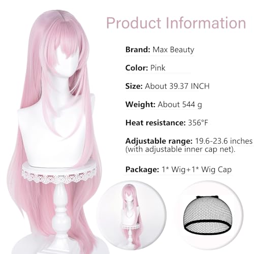 Image of LABEAUTE Long Pink Anime Cosplay Wig with Bangs for Women Girls, Heat Resistant Synthetic Wig for Halloween Costume Party Daily Wear with Adjustable Breathable Cap