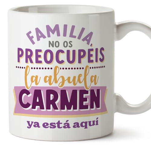 MUGFFINS Tazas Personalizadas para ABUELA - En Español - Ya está aquí la abuela - 11 oz / 330 ml - Regalo personalizable original y divertido