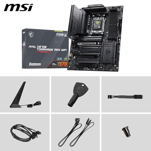 Image of MSI MAG X870E Tomahawk MAX WiFi Motherboard, ATX - Supports AMD Ryzen 9000 /8000 / 7000 Processors, AM5 - DDR5 Memory Boost (up to 8400+ MT /s OC), PCIe 5.0 x16, 2X M.2 Gen5, Wi-Fi 7, 5G LAN