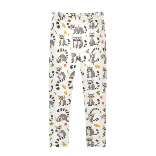 Wusikd Cute Lemur Print Girls' Leggings Toddler Doodles Kids Yoga Pants Dance Active Tights 4T