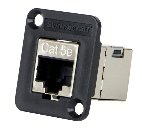 Switchcraft EHRJ45P5ES RJ45 CAT5e Feedthru Panel Mount Jack, Shielded, Plastic Black Housing