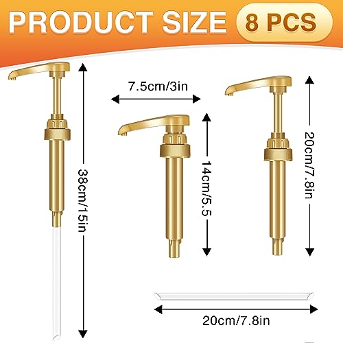 Image of VOISEN Coffee Syrup Pumps, 8 Pack Gold Syrup Pump, Skinny Syrup Pump for 750ml 25.4oz Syrup Bottle, Syrup Pump Dispenser for Kitchen Dinning Coffee Bar Drinking Mixes,Davinci,Jordans