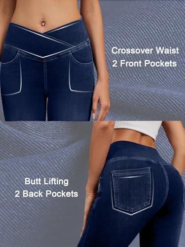 Stretchy Jeans for Women Trendy Butt Lifting Leggings with Pockets Crossover Waisted Jeggings Pull on Skinny Jeans3