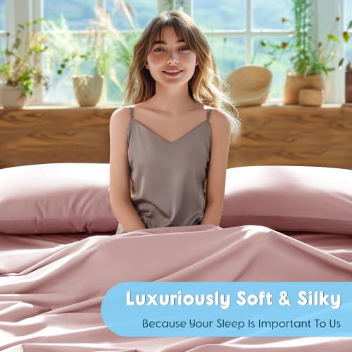 Image of SONORO KATE 1000 Series 100% Egyptian Cotton King Sheet Set,4 Pieces | Soft,Breathable Long Staple,Sateen Weave,Luxury 5-Star Hotel Bed Sheets,16 inch Deep Pocket,Pink