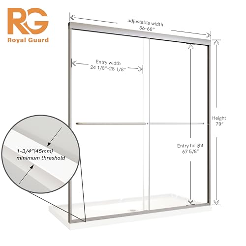 Image of Royal Guard Double Sliding Shower Door,56-60 inch W x 70 inch H,Brush Nickel