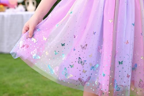 Image of IMEKIS Toddler Kids Girls Butterfly Dress Sparkle Sequins Tulle Wedding Formal Birthday Dresses 2-10T