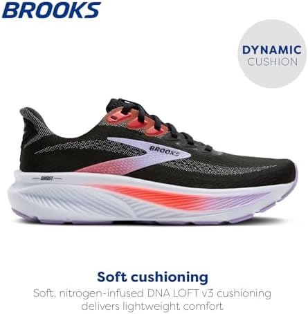 Close-up view of the outsole on the Brooks Ghost 17, showing durable rubber tread and segmented crash pad.