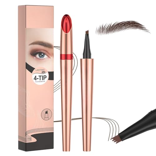 2025 Microblading Augenbrauenstift – Wasserfester 4-Zinken-Stift für natürliche, haarähnliche Brauen – Langanhaltendes Augenbrauen-Make-up für Damen – Wischfest & Präzise (Hellbraun)