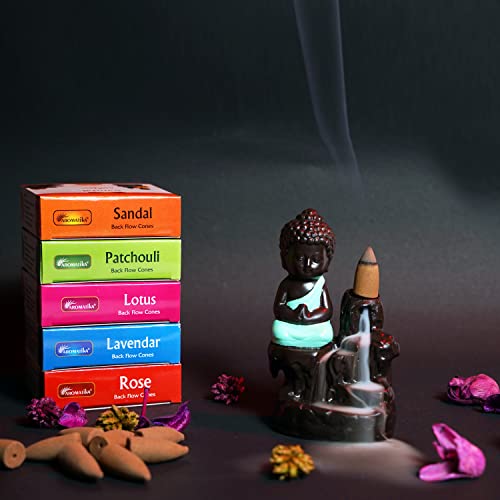 Image of Aromatika Natural Backflow Incense Cones, 5 Packs 5 Fragrances 50 Pcs, (Sandal, Lavender, Patchouli, Rose, Lotus) | Pack 'B'