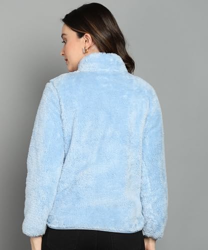 Image of Alan Jones Clothing Women's Fluffy Yarn Fleece Full-Zip Jacket | Soft Lightweight Warm Outerwear with Stand Collar & Piping at Hem & Cuffs