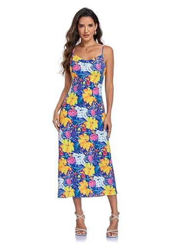 Image of Women's Spaghetti Strap Midi Satin Silk Dresses Slip Cowl Neck Party Cocktail Evening Sexy Dress