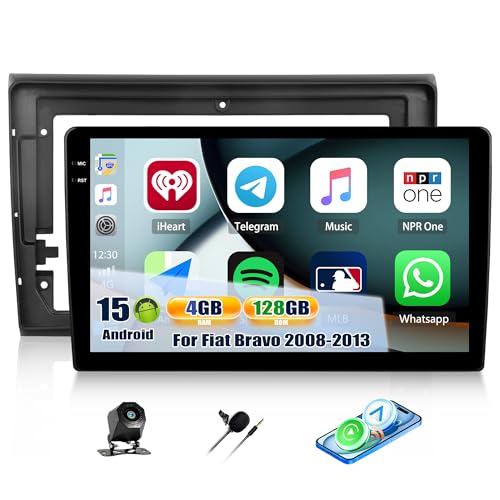 CAMECHO 4+128G 9 Zoll Android 15 Autoradio für FIAT Bravo 2008-2013 mit Rückfahrkamera AHD, Navi Radio mit Bluetooth Wireless Carplay Android Auto, FM/RDS WiFi GPS Mirror Link...