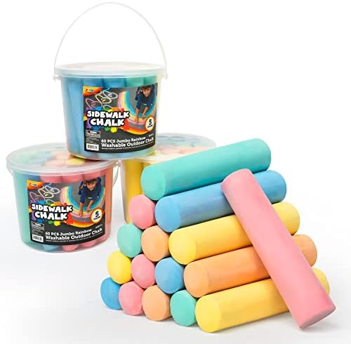 JOYIN 60 Pcs Giant Chalks Set with Rounded Case for Children, Jumbo Washable Outdoor Bulk Pavement Chalk Non-Toxic Sidewalk Chalks Set for Blackboard Chalk Board