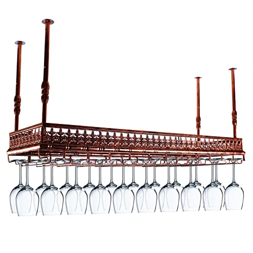 Soporte para copas de vino industrial vintage de metal, estante para colgar copas de vino, estante de hierro para colgar en el techo, estantería para bares, cocinas (35 x 100 cm, cobre vintage) Cover