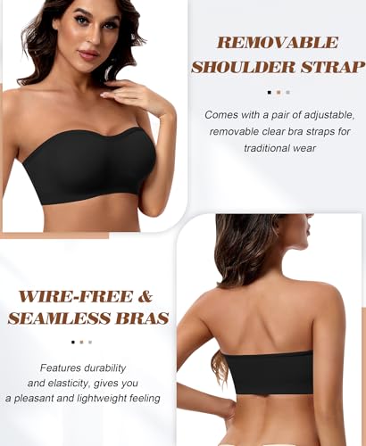 Image of DOCUMO Strapless Bra for Women Padded Bandeau Bra Non-Slip Silicone Seamless Wireless Tube Top Bra