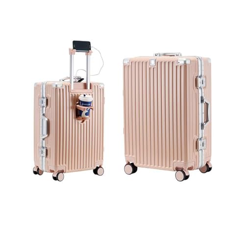 Hand Luggage Zipperless Luggage Aluminum Luggage Packed Luggage with USB Suitcase with Cup Holder with TSA with Aluminum Frame,A,22in
