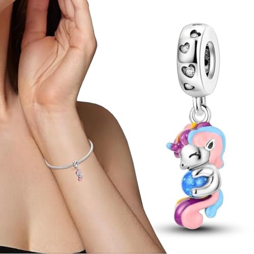 Ciondolo Argento Sterling 925 con Cubic Zirconia Pendenti per Pandora Braccialetti,Unicorni di perline, Compatibile con Braccialetti e Collane europei, perfetto Regali per Moglie e Ragazze
