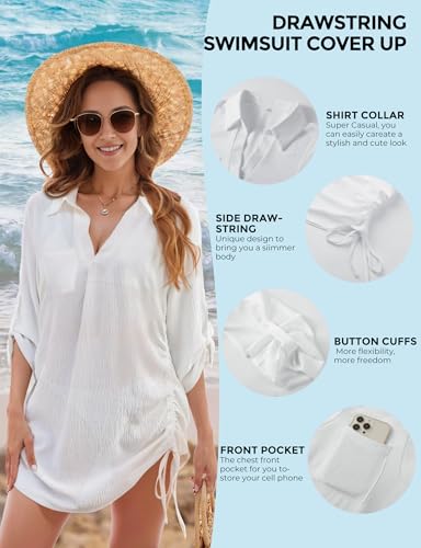 Swimsuit Coverup for Women, Drawstring Beach Bathing Suit Bikini Cover Up for Women, Sexy V Neck Beachwear Dress4