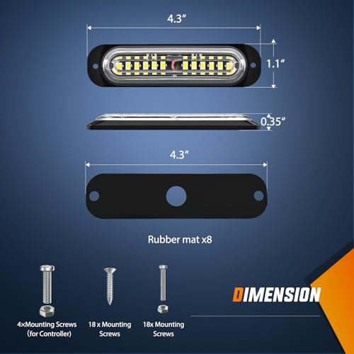 Image of Nilight 8PCS Led Strobe Lights with Controller 12V 24V Sync Feature White | 12 LED Surface Mount Emergency Hazard Warning Lights with Strobe Controller for Vehicle Car Truck RV ATV