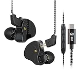 YINYOO CCZ Melody Monitor イヤホン 有線 タイプc マイク付き cタイプ イヤホン IEM HiFi Bass 1DD 1BAハイブリッド 取り外し可能なケーブル スマートフォン/PC/タブレット/ゲーム/ビデオ/音楽/通話用 (黒い・Type-cマイク付き)