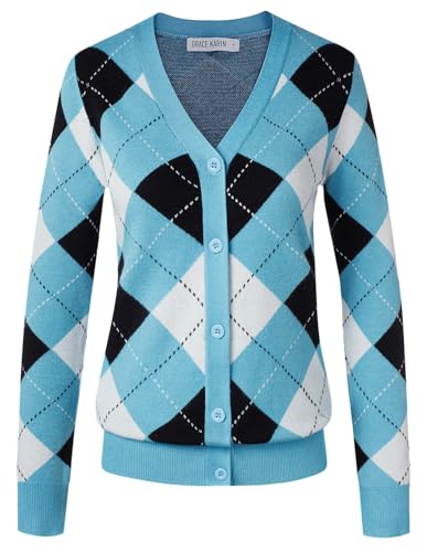 Cárdigan argyle para mujer para evitar el frío con estilo chaqueta informal cómoda cuello en V
