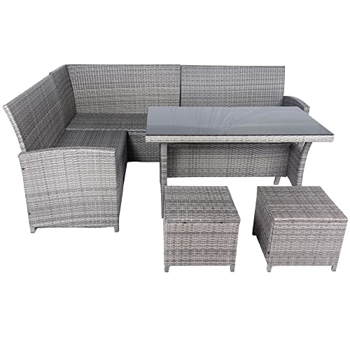Merax Patio Dining Table Set, 6 Pieces Pe Rattan Sectional Outdoor Furniture Cushioned Sofa Set With 2 Storage Under Seat, Patio Conversation Sets For Backyard/Garden, Gray #TOP7