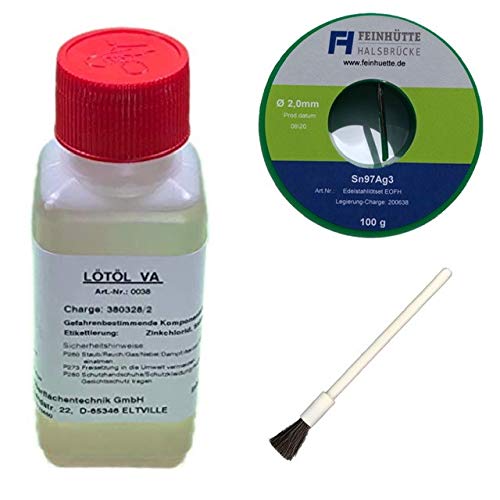 EO-FH Profi-Edelstahl Lötset Nr. 1, 100 ml Flusmmittel/Lötöl VA + Pinsel + 100 g Lötzinn Legierung Sn97Ag3