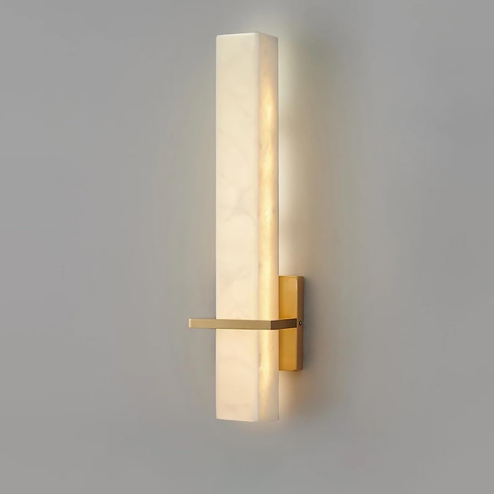 HUAYUSEDF Alabaster Wall Sconces Modern Marble Lamps Gold Sconce Lights with 3000K Warm Light Natural Lighting White Stone Mount Lamp Bathroom Vanity Fixture for Sta