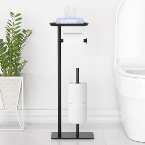 Free-Standing Toilet Roll Holder with Top Shelf Holds 4 Rolls Stainless Steel Bathroom Toilet Paper Dispenser