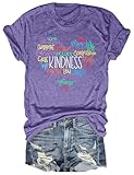 Anbech Womens Kindness Shirts Cute Heart Be Kind Graphic Tees Short Sleeve Teacher Tops (Lavender, L)
