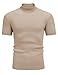 COOFANDY Men's Casual Turtleneck Sweater Slim Fit Basic Tops Short Sleeve Solid Color Ribbed Knit Pullover Beige
