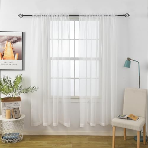 Aquazolax Net Curtains for Windows 90 Drop Rod Pocket Extra Large Semi Sheer Vertical Curtain Drapes Set of 2 with Adjustable Tiebacks